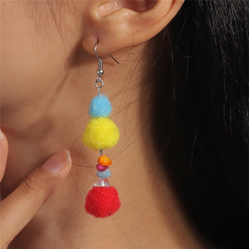 Pom Pom Beads Dangle Drop Earrings Women Charms Earring Fashion Creative Jewelry