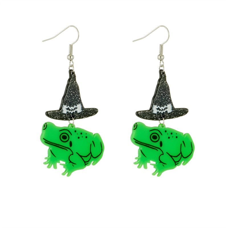 Frog and Hat Acrylic Drop Earrings Women Travel Fashion Cartoon Earrings