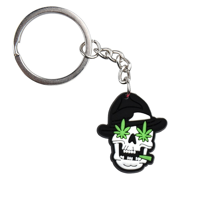 Green Leaf Skull Keychain Car Keyring Cartoon Creative Pendant Souvenir Gift