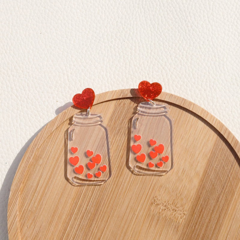 Jar with Hearts Drop Earrings Women Creativity Jewelry Cute Earring Girls Gift
