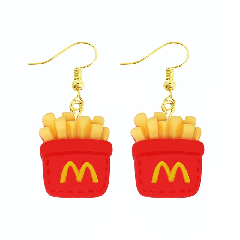 Cartoon Fries Funny Cute Resin Food Drop Earrings Women Creativity Jewelry Cute
