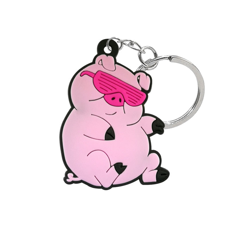 Pig and Pink Glasses Keyring Cute Cartoon Style Keychains Bag Car Pendant