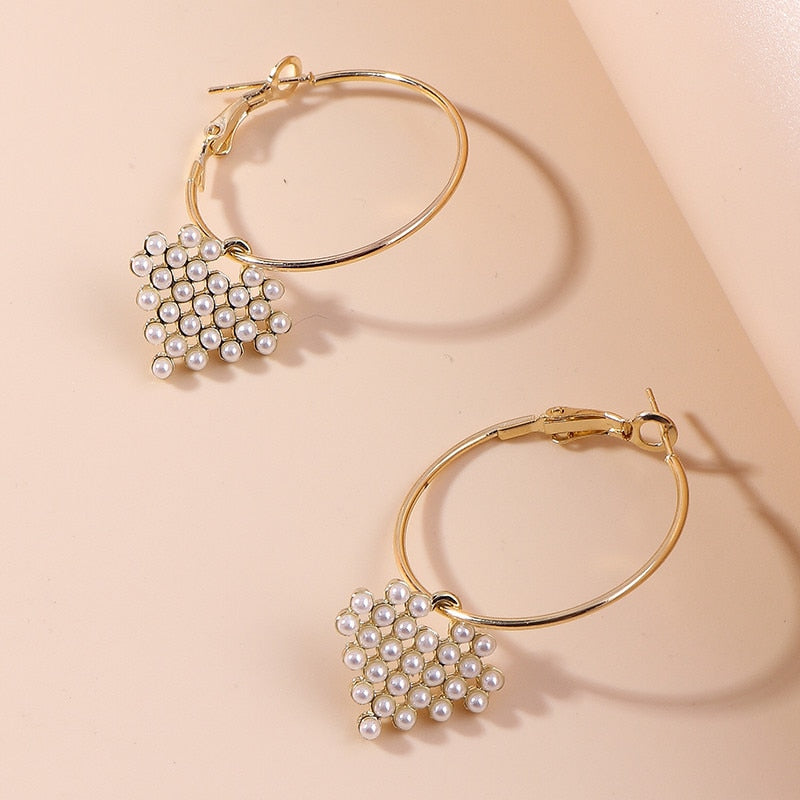 Pearl Dot Pattern Heart Hoop Earrings Women Gifts Earring Cute Girls Eardrop