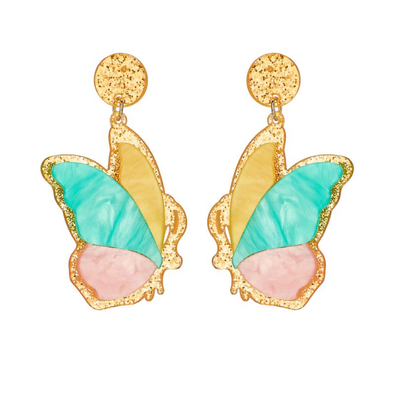 Pink Blue Butterfly Drop Earrings Women Travel Fashion Cartoon Earrings Creative
