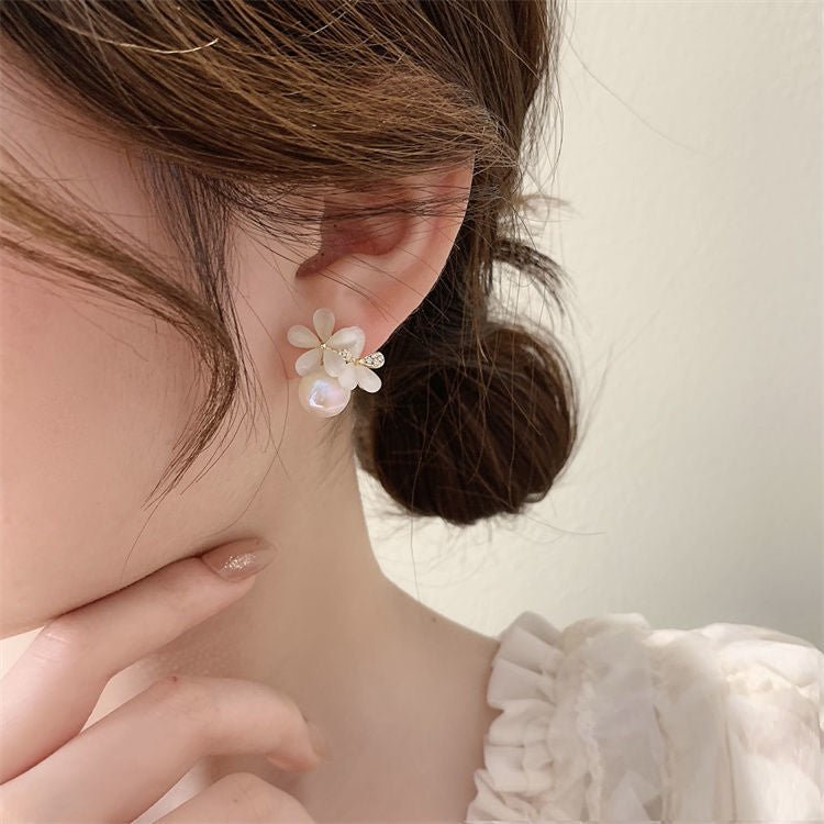 Faux Opal Flower Stud Earrings Fashion Elegant Modern Earrings Women Accessories