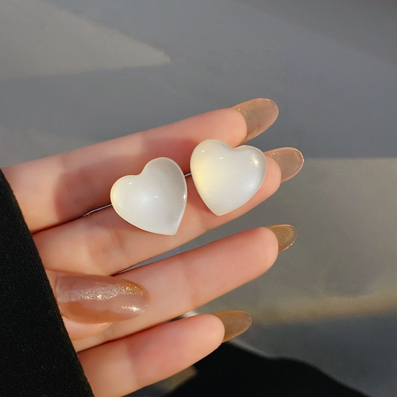 Resin Heart Stud Earrings Women Ear Modern Accessoires Fashion Jewelry