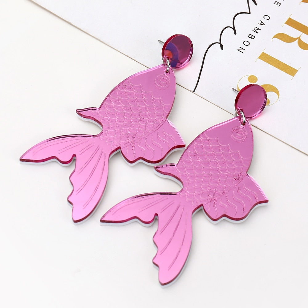 Pink Acrylic Fish Drop Earrings Women Travel Fashion Cartoon Earrings Creative