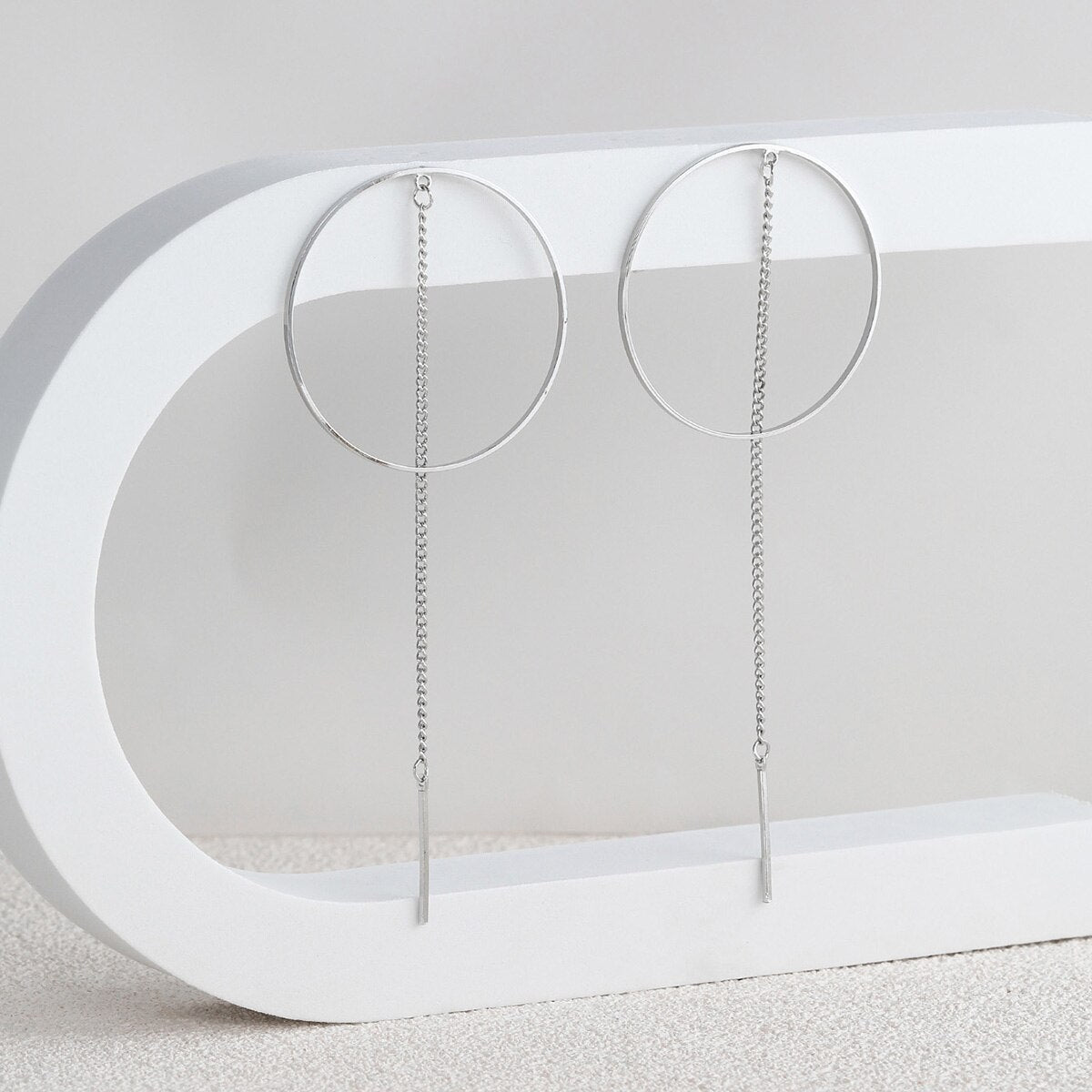 Silvery Circle Tassel Dangle Earrings for Fashion Stylish Jewelry Drop Earrings