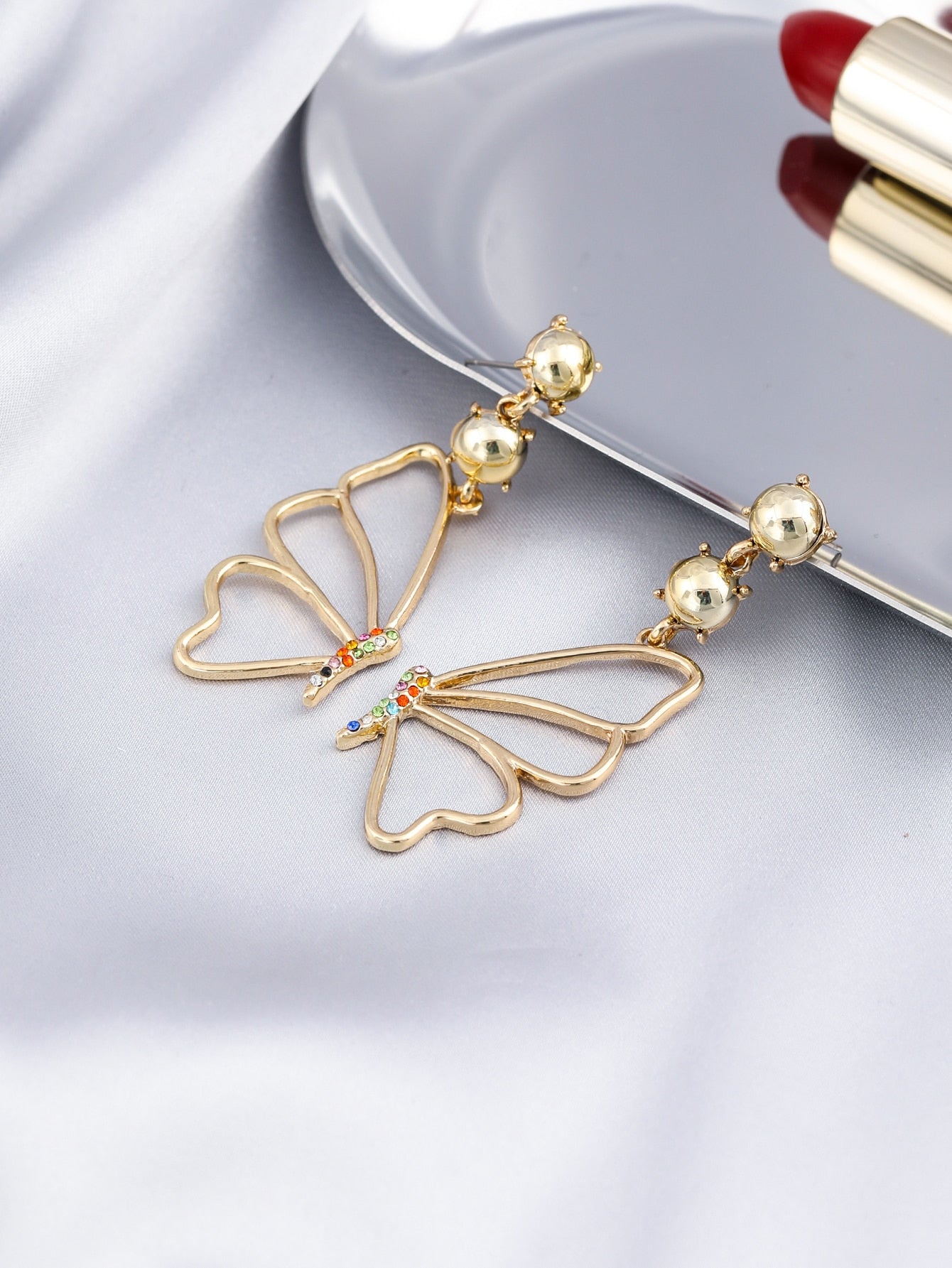 Butterfly Wings Colorful Crystals Lady Cute Dangle Earrings for Women Jewelry