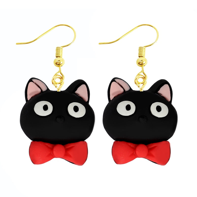 Black Kitty with Bow Dangle Earrings Women Gifts Earring Cute Girls Eardrop