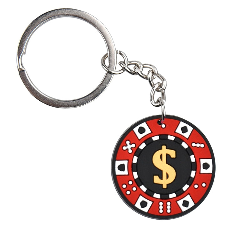 11 Styles Las Vegas Poker Casino Soft PVC Key Ring Keychain Pendant Retro Lucky