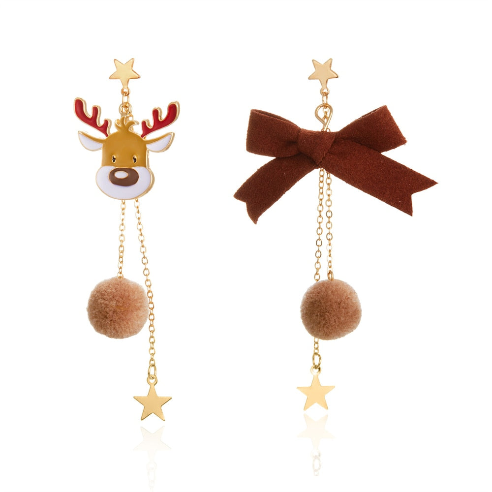 Brown Bow Deer Drop Earrings Women Party Cute Art Jewelry Dangle Gifts Earrings