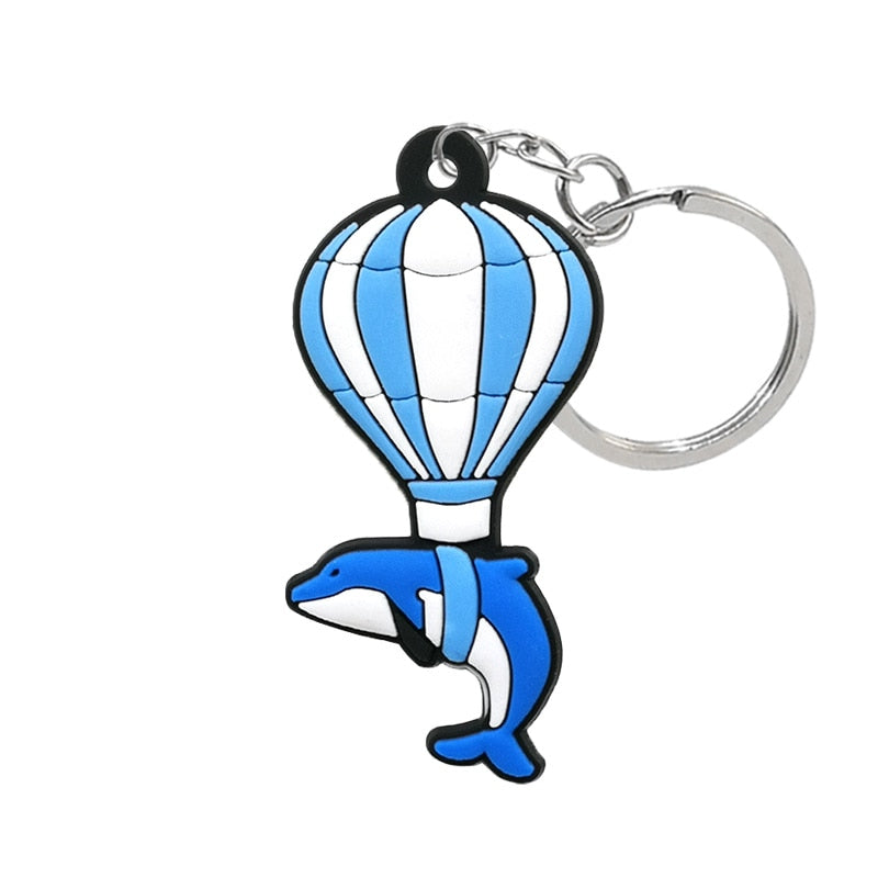 Dolphin and Balloon PVC Keyring Cute Cartoon Style Keychains Bag Car Pendant