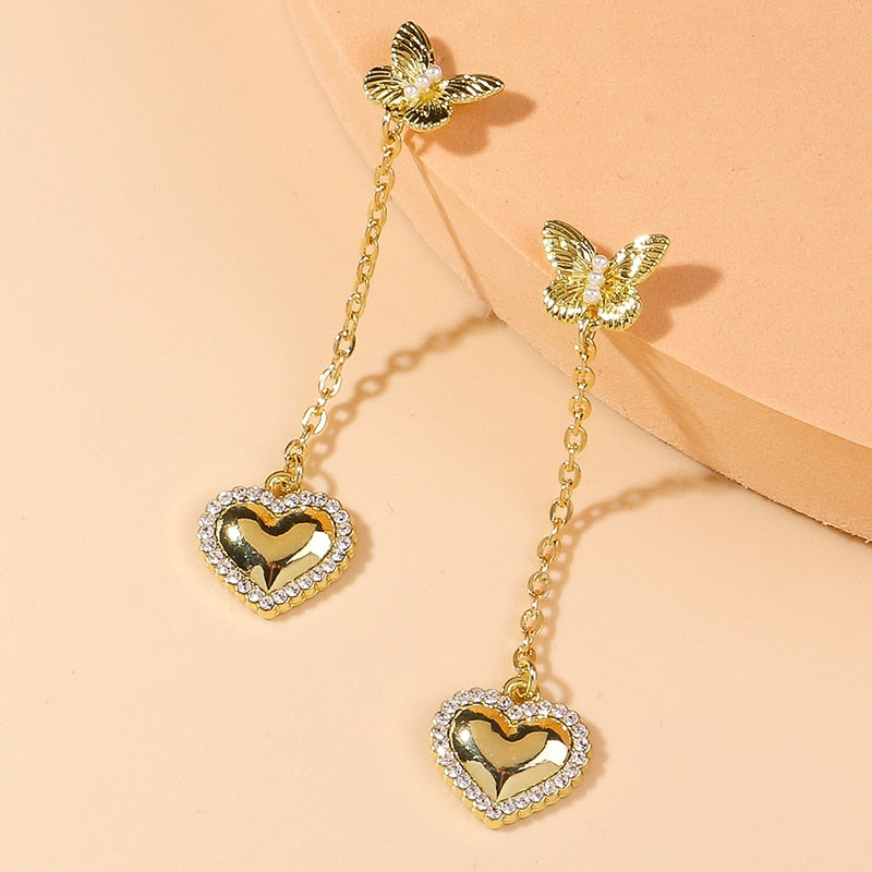 Heart Butterfly Metal Dangle Earrings Women Gifts Earring Cute Girls Eardrop