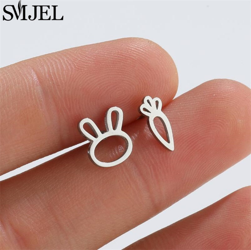 Carrot Rabbit Design Stainless Steel Earrings Women Jewelry Small Studs Gifts