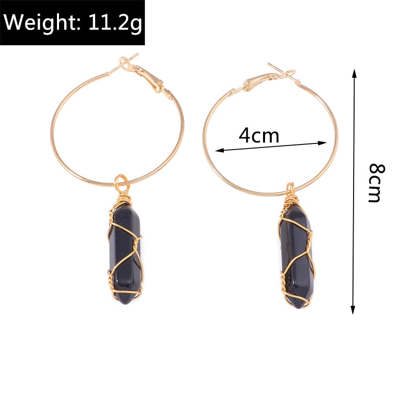 Black Stone Pendant Hoop Earrings Trendy Women Fashion Earrings Jewelry Gift