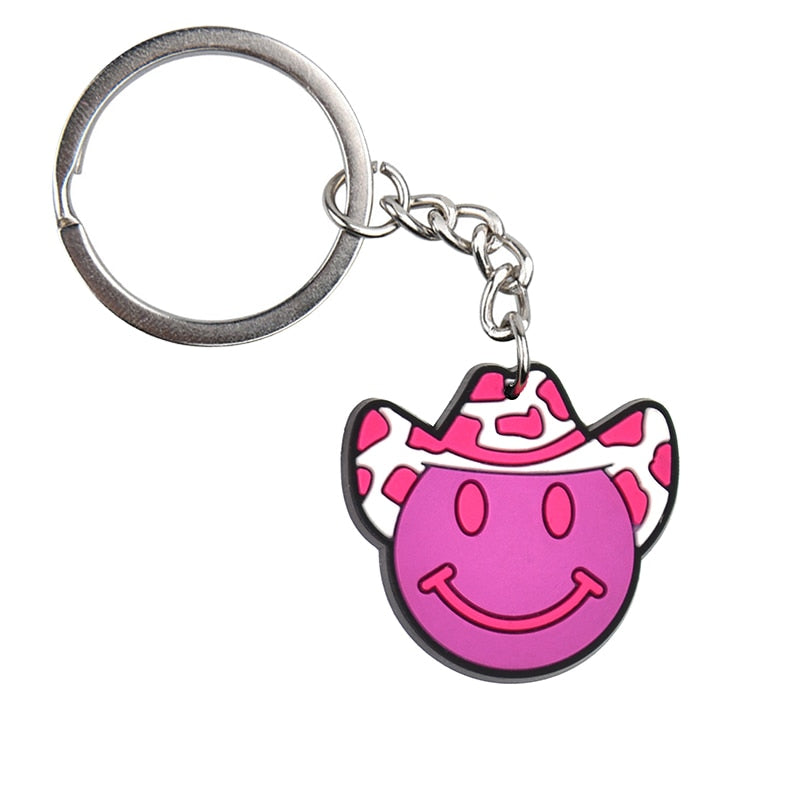 Cowboy Hat Smile Keychain Key Ring Alloy Key Chains For Women Men Handbag