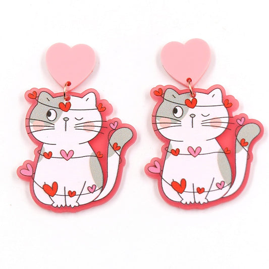 Cat with Small Hearts Drop Earrings Women Creativity Jewelry Cute Earring Girls