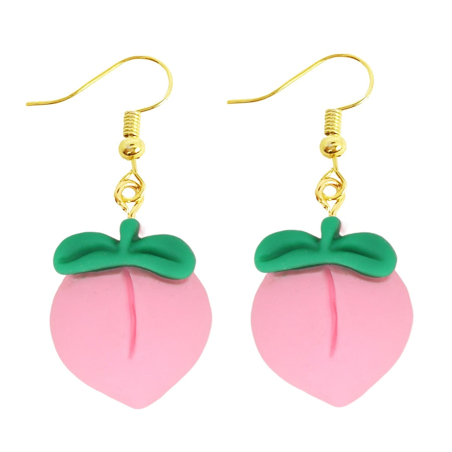 Pink Peach Earrings Women Art Fashion Cartoon Earrings Creative Jewelry