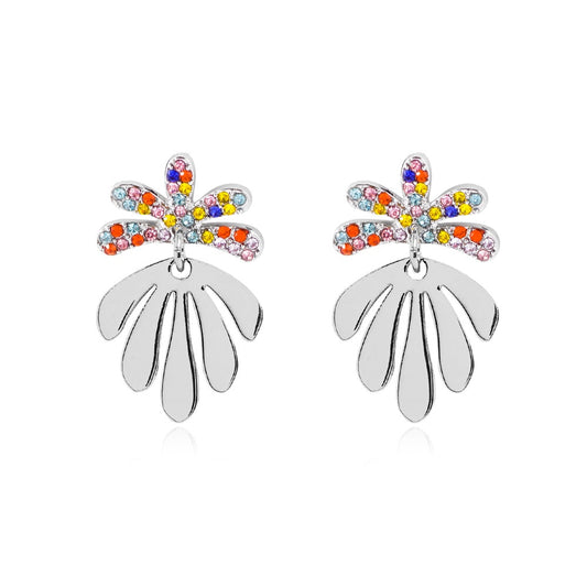 Colorful Rhinestone Metal Leaf Drop Earrings Women Girl Party Gift Fashion Ear