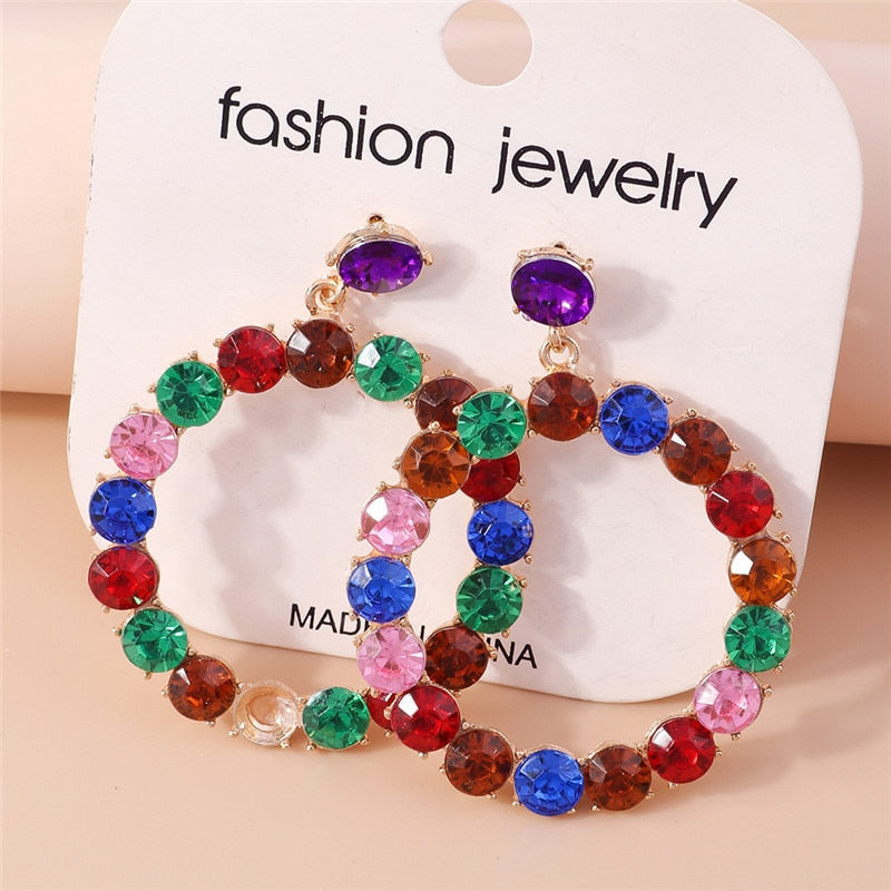 Massive Colorful Gemstome Round Drop Earrings Trendy Women Fashion Earrings