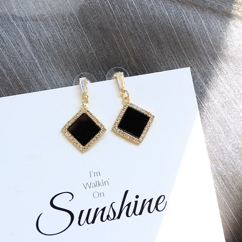 Black Square Drop Earrings Women Party Wedding Jewelry Dangle Gifts Earrings