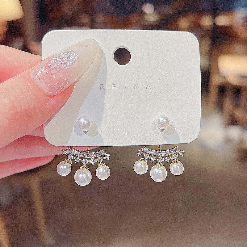 Pearl Ear Jacket Earrings Women Party Wedding Jewelry Dangle Gifts Earrings