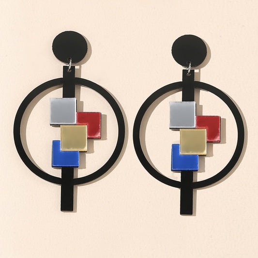 Colorful Squares Acrylic Drop Earrings Women Travel Fashion Cartoon Earrings