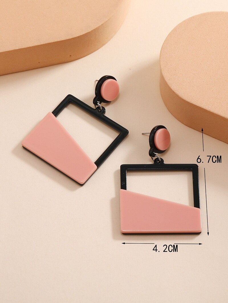 Pink Geometric Figure Lady Cute Dangle Earrings for Women Jewelry Girls Earrings