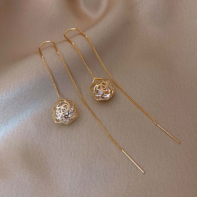 Rose Crystal Dangle Drop Earrings Women Charms Earring Fashion Creative Jewelry