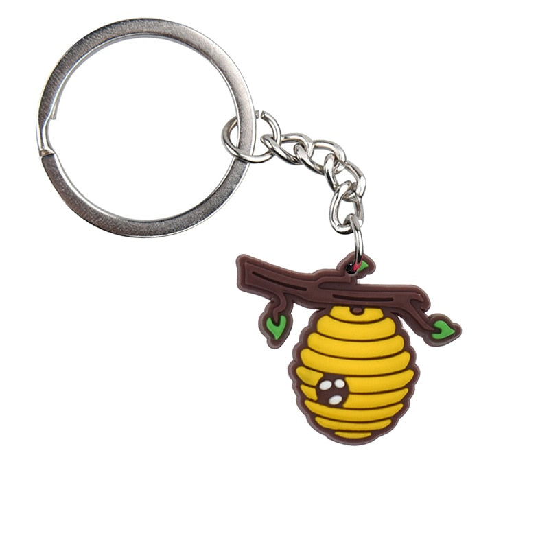 11 Styles Sweet Honey Bee PVC Keychain Metal Key Ring Backbag Hanging Fashion