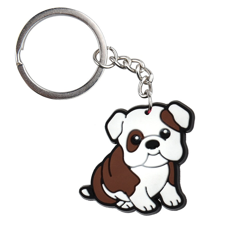 Brown White Dog PVC Cute Animal Cartoon Keychain Lovely Mini Dog Design Key