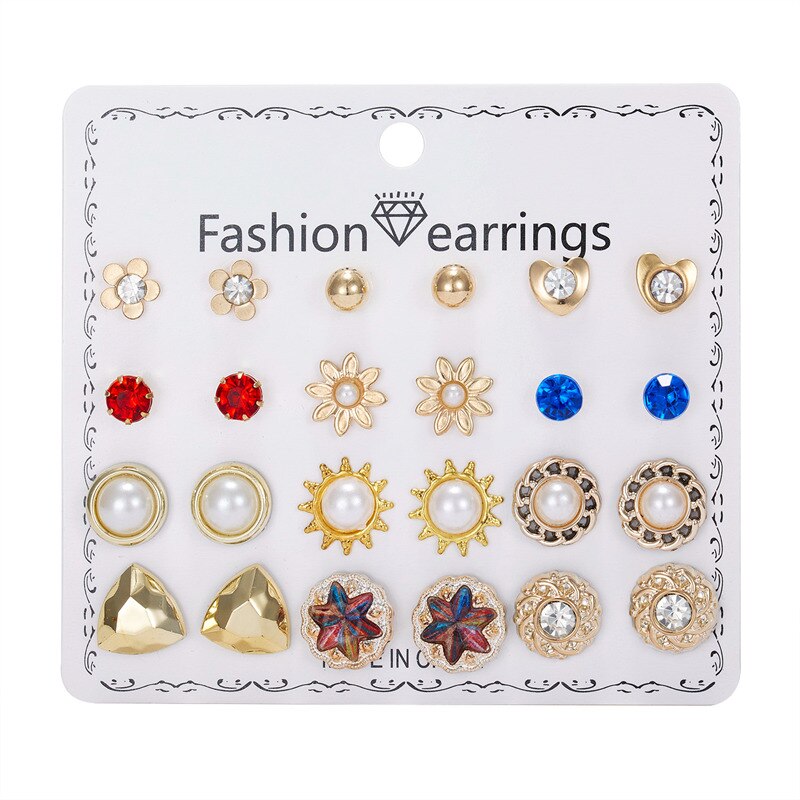 12 Pairs Colorful Flowers Stud Earrings Women gift Earring Fashion Charm