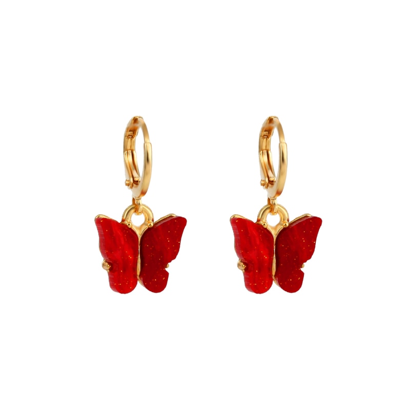 Red Butterfly Drop Earrings Jewelry For Women Fashion Accessories Trendy Girl