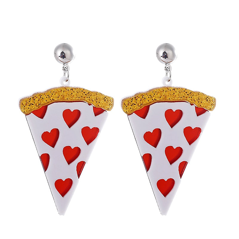 Heart Pizza Acrylic Drop Earrings Women Travel Fashion Cartoon Earrings Creative