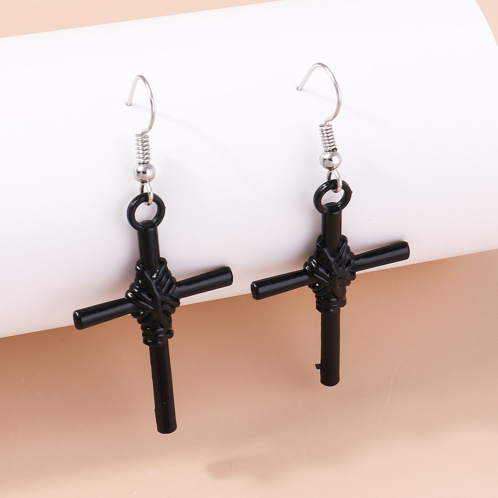 Creative Black Cross Style Drop Earrings Women Creativity Jewelry Cute Earring