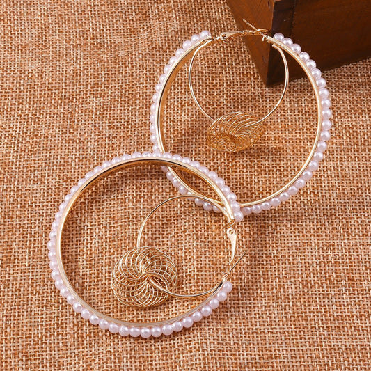 Imitation Pearl Hoop Earrings with Charm For Women Girl Fashion Modern Jewelry