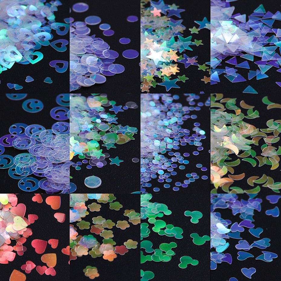 11 Styles Holographic Butterfly Star Round Heart Flake Mirror Sequins Nail