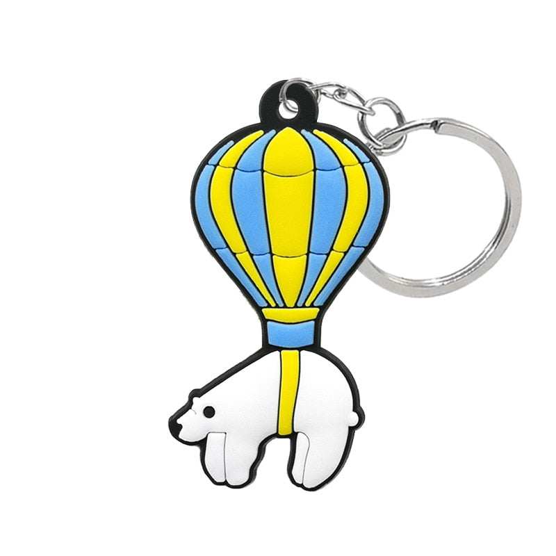 Polar Bear And Balloon PVC Keyring Cute Cartoon Style Keychains Bag Car Pendant