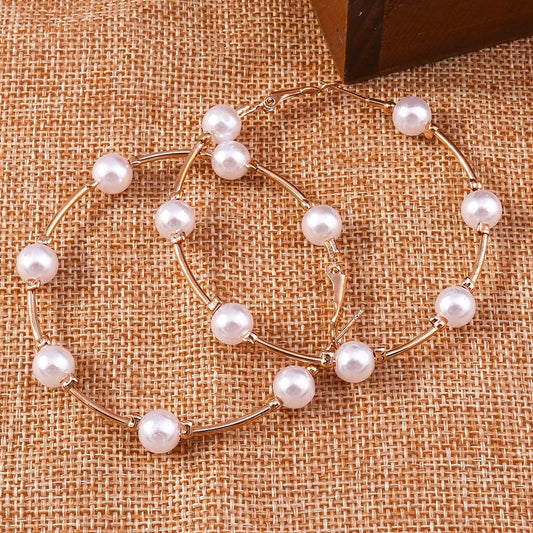 Pearl Beads Hoop Earrings For Women Girl Fashion Modern Jewelry Gift