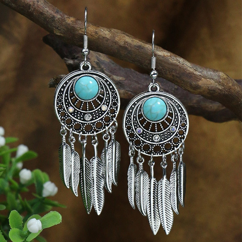 Amulet with Feathers Bohemian Dangle Earrings Fashion Party Girls Pendant