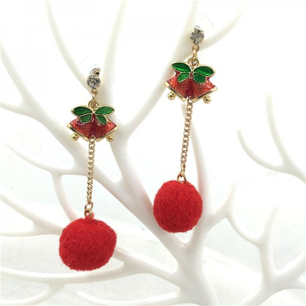 Bells and Fluffy Ball Drop Earrings Women Party Cute Art Jewelry Dangle Gifts