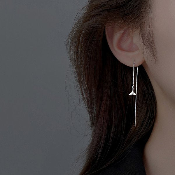 Fish Tail Threader Drop Earrings Women Fashion Creative Art Cute Stylish Jewelry