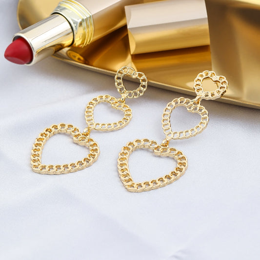 Chain Design Heart Drop Earrings Women Girl Fashion Trendy Jewelry Accessories