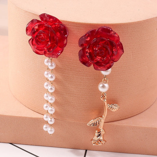 Mismatched Rose Drop Earrings Women Creativity Jewelry Cute Earring Girls Gift