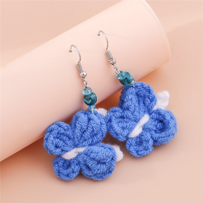 Blue White Knitted Butterfly Drop Earrings Women Creativity Jewelry Cute Earring