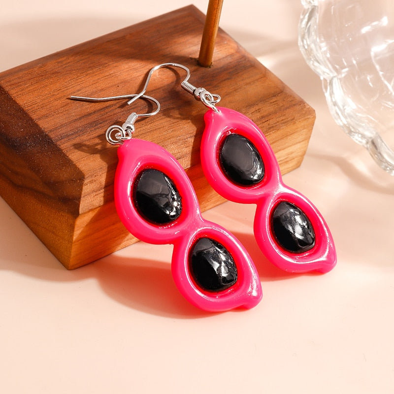 Hot Pink Glasses Dangle Earrings Women Charms Earring Fashion Creative Jewelry