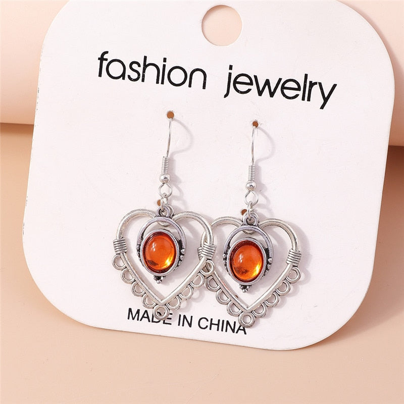 Brown Drop Heart Dangle Earrings Trendy Women Fashion Earrings Jewelry Gift