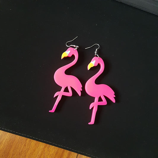 Cute Pink Flamingo Acrylic Drop Earrings Women Travel Fashion Cartoon Earrings