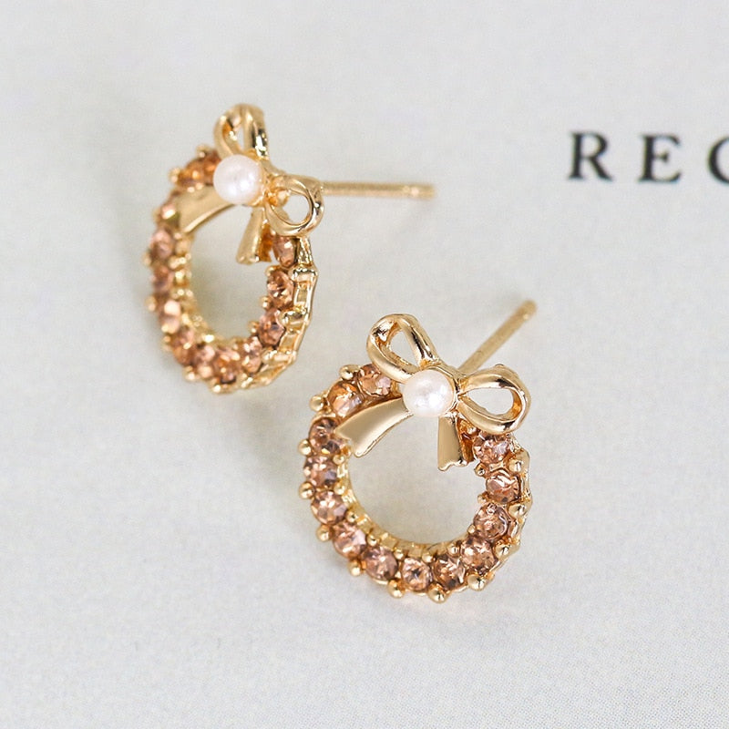 Champagne Bowknot Pearl Stud Earrings Fashion Women Summer Party Jewelry Girls
